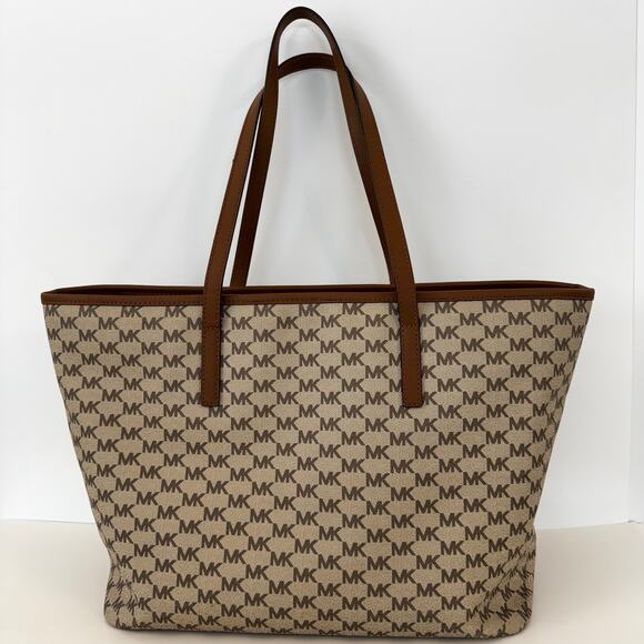 Michael Kors Signature Emry Large Tote Bag Zip Closure Shoulder Handbag Brown - Picture 2 of 13